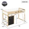 Loft Bed, Children's Bed, With Small Board for Painting, With Storage Box, Safety Rail, Storage Under the Bed, Pine + MDF, White+Natural, 90x200cm