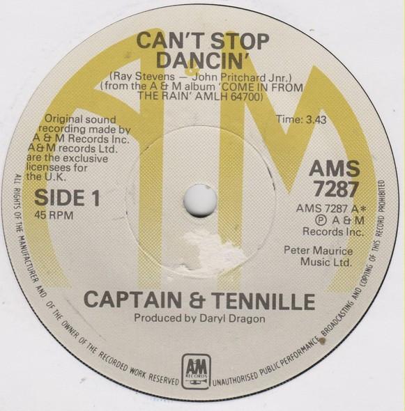 

7inch Record CAPTAIN & TENNILLE - Can t Stop Dancin AMS7287 A&M Records 1977 UK Pop Used