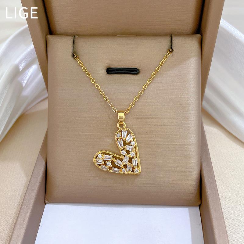 Empty Love Full Diamond Light Luxury Temperament Gorgeous Full Diamond Necklace Female Versatile Collarbone Chain Titanium Steel Chain