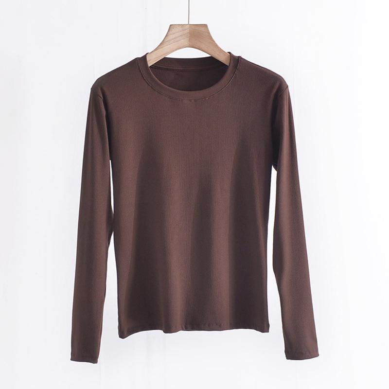 

Женская футболка с длинным рукавом и круглым вырезом из рубчатого хлопка - Эластичный вязаный свитер облегающего кроя, идеально подходит для многослойности весной и осенью 2XL