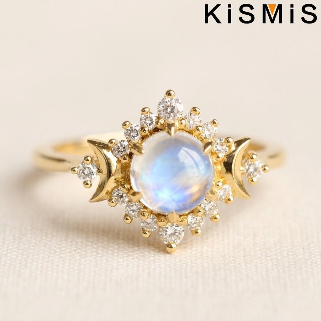 Fashion Woman Exquisite Simple Moon Ring Beautiful Generous Birthday Gift Party Jewelry Size 5-10