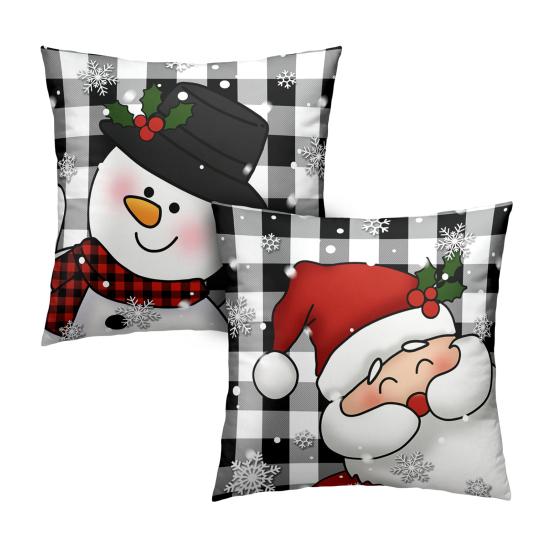 2Pcs Christmas Tree Pillowcase Santa Claus Snowman Pattern Zipper Invisible Lightweight Breathable Winter Pillow Cover