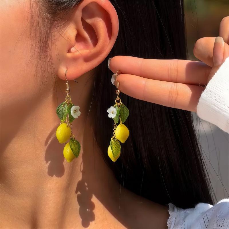 Personalized Lemon Earrings with Long Tassel Summer Fruit Dangle Earrings Versatile Bohemian Jewelry Gift for Women