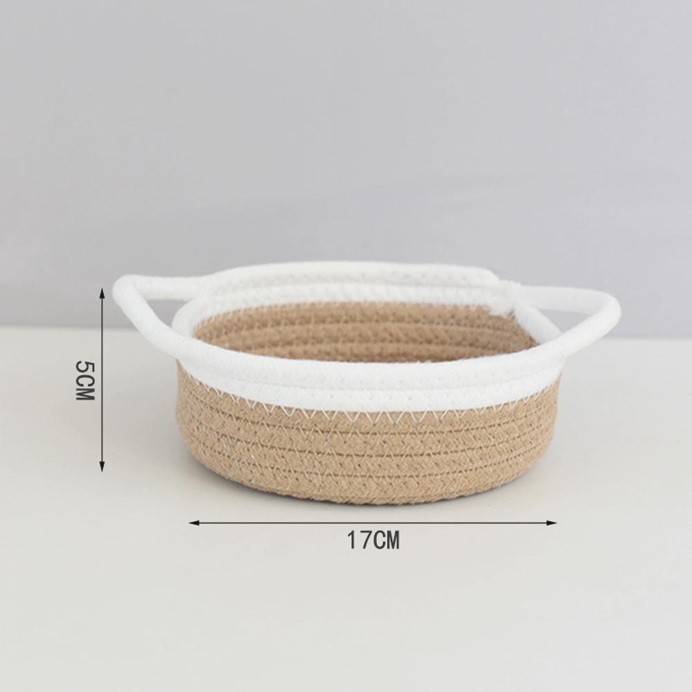 

Nordic Desktop Storage Basket with Handles Jewelry Sundries Key Cosmetics Organize Box Circular Woven Cotton Rope Storage Box