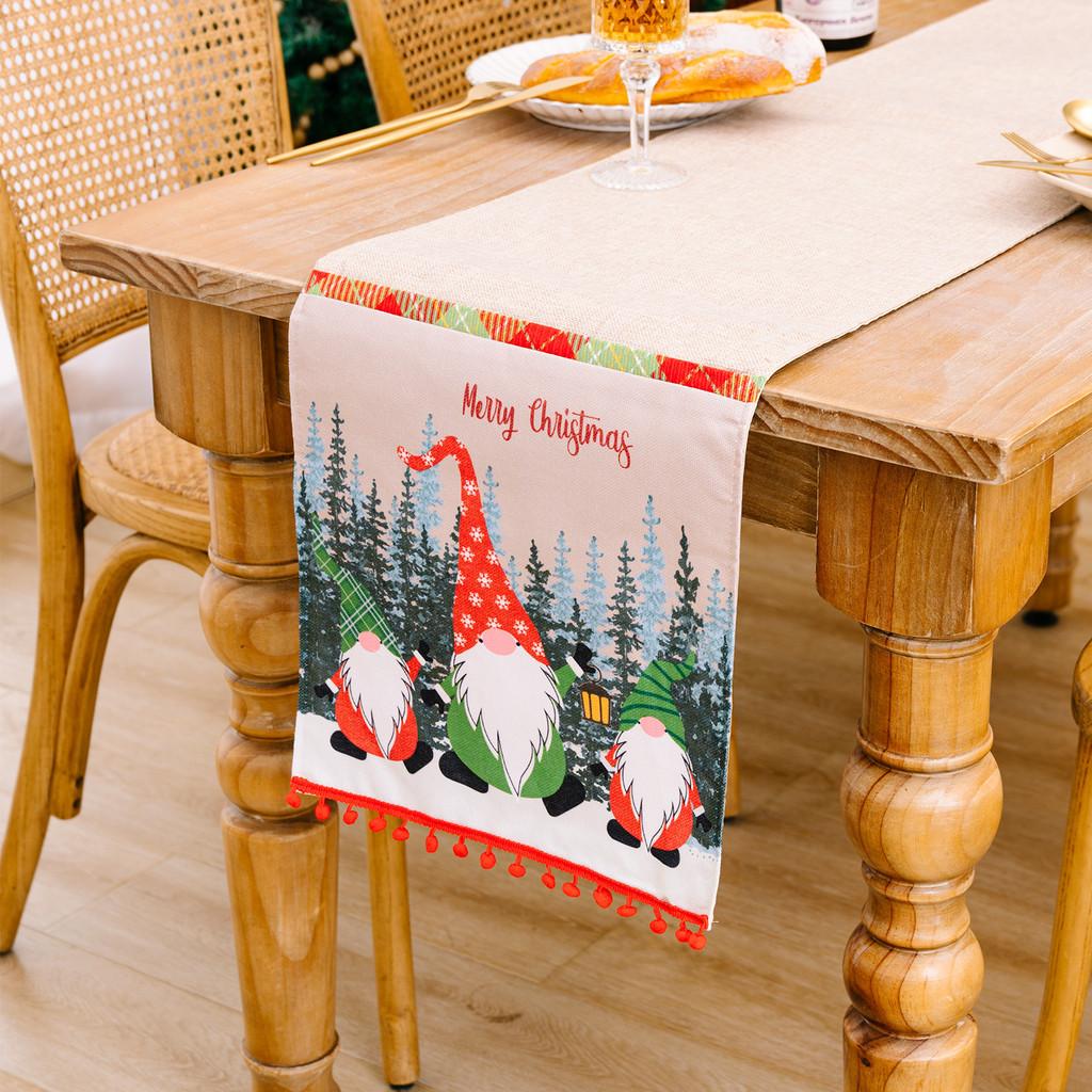 Decorative Christmas Table Flag Showcasing Lively Forest Elder In Classic Holiday Colors