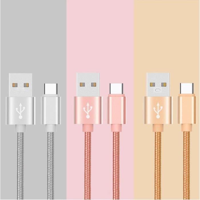 Cable metal tresse type c pour oppo reno chargeur usb 1m reversible connecteur syncronisation nylon (argent)
