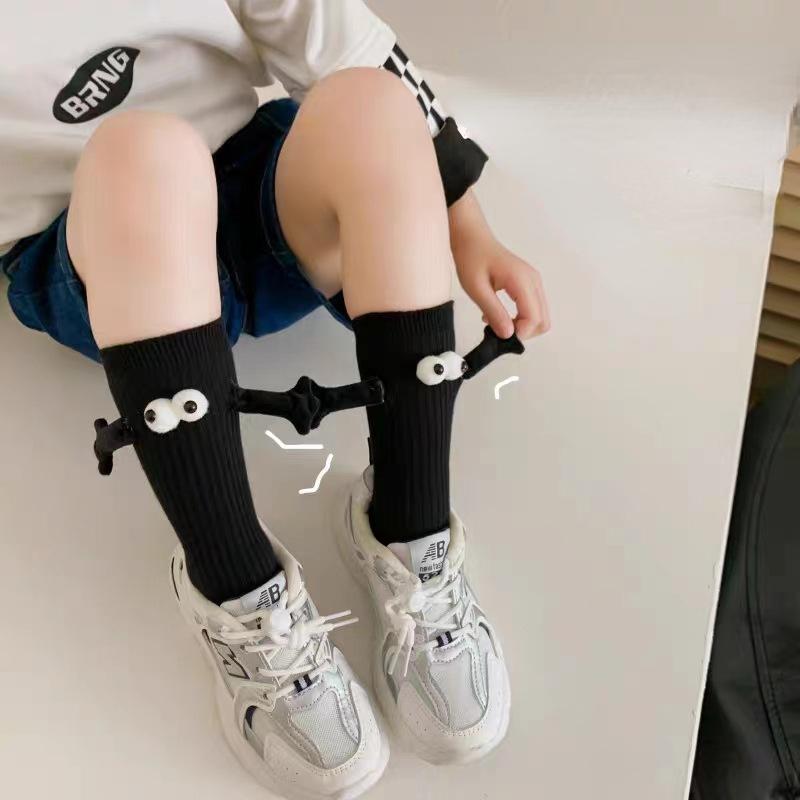 Summer Cotton Magnetic Pull Cute Hand-holding Socks Children's Socks Summer Solid Color Medium Tube Socks Family Socks Girl Socks