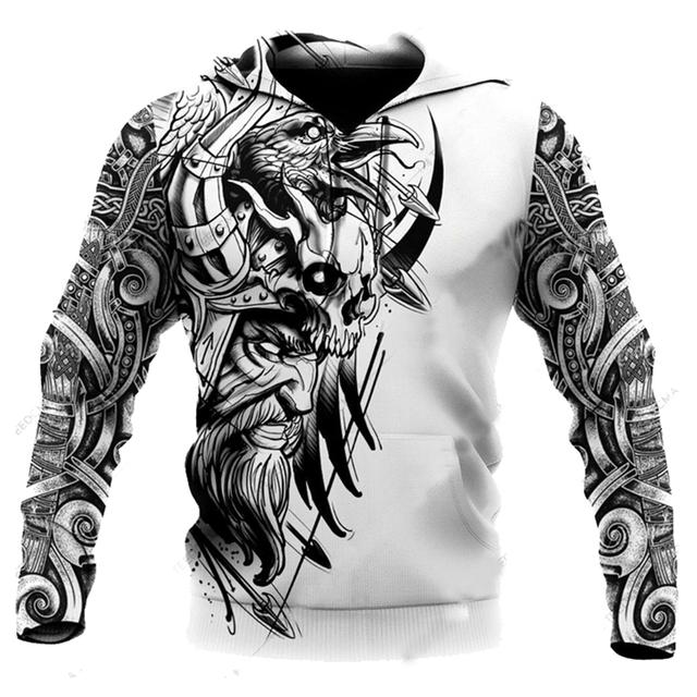 Fashion Spring And Autumn Men's Hoodie Viking Odin Tattoo Pattern Street Harajuku All-match Loose Oversize Hooded Sweatshirt Top