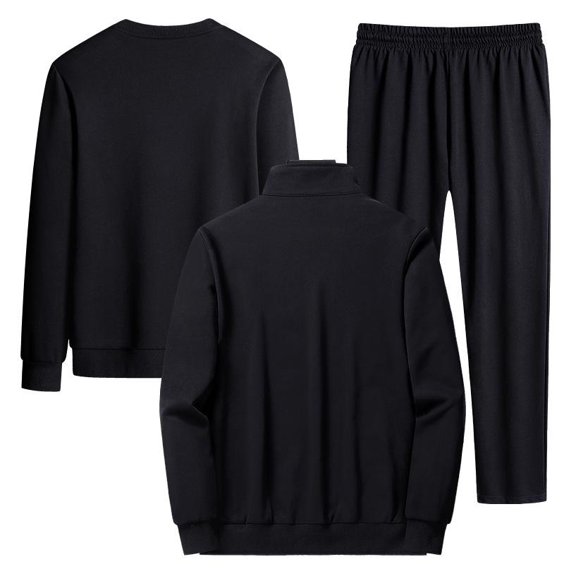 Plus Size Men's Casual Three-Piece Sports Jacket Set for Middle-Aged and Elderly - Loose Fit Sweatshirt for Spring and Autumn
