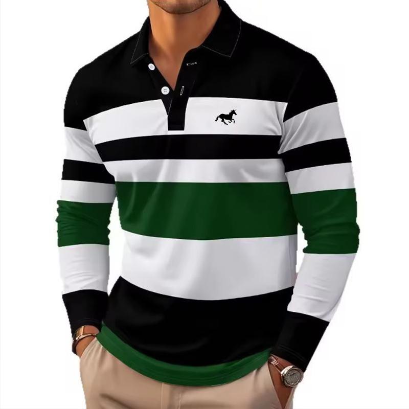 Autumn Winter Men Clothes Long Sleeve Stripe Polo Shirt Men Casual Fashion Golf Polo Shirt Slim Fit Tops 100% Polyester
