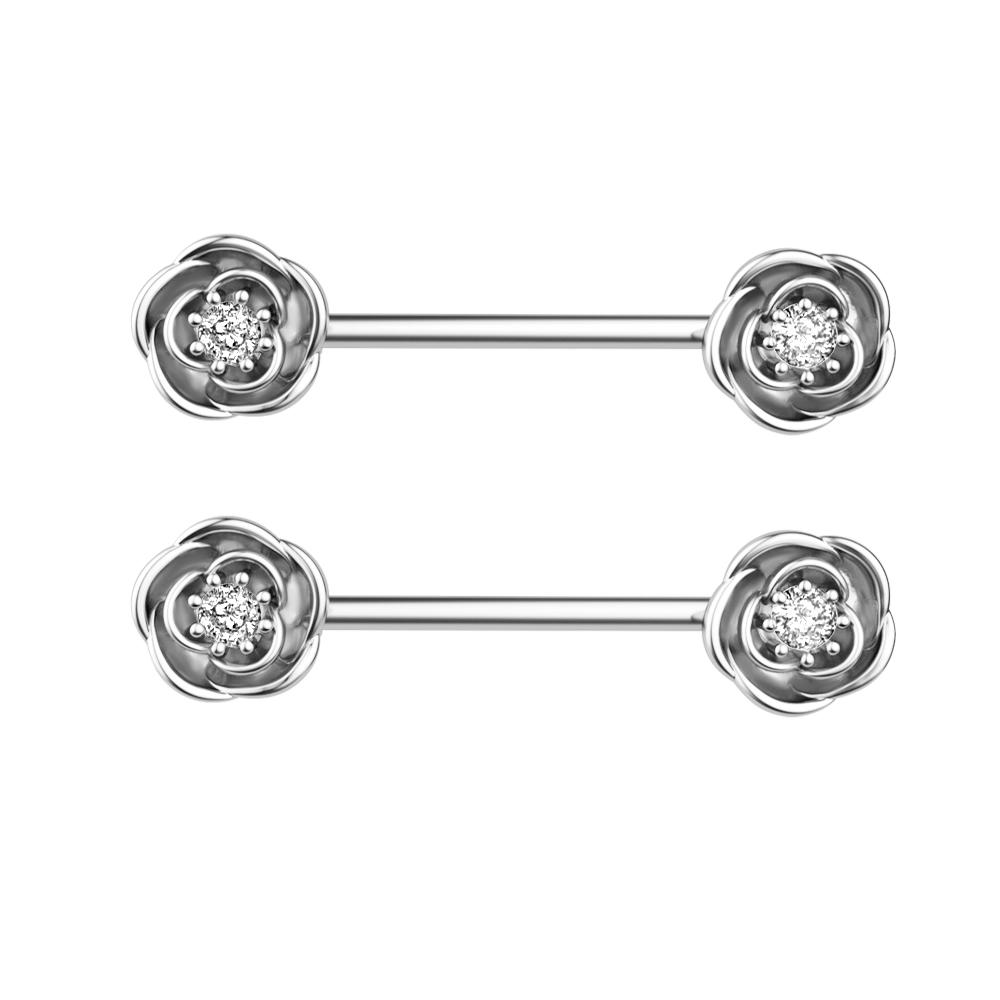 2pcs Butterfly Nipple Piercings Rings 16mm Length Bar Barbell Steel Crystal Nipple Shield Cover Heart Flower Tongue Body Jewelry