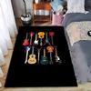 Colorful Guitar Pattern Carpet for Music Lovers, Black Background Design Suitable for Use As an Anti-slip for Living Room Bedroom Sofas