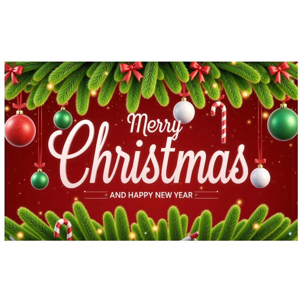 Christmas Decoration Red Background Holiday Banner Christmas Background Ornament Balls Seasonal Banner For Holiday Party Indoor