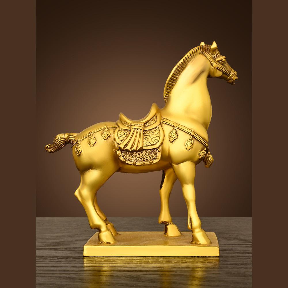 Pure Brass Tang Horse Figurine - Zodiac Success Mascot for Office & Home Decor.