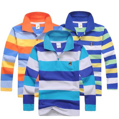 Bambini Ragazzi Polo T-shirt Cotone Manica Lunga Magliette a Righe Pullover Top