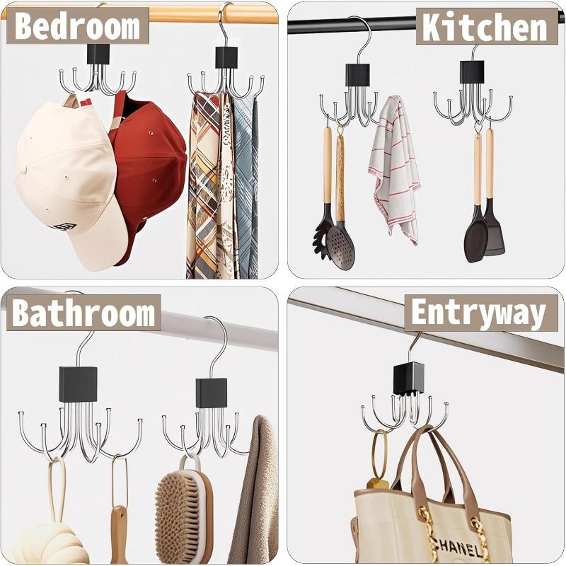 360° Rotating Storage Hanger Hook 6 Claw Metal Wooden Hook Up Belt Scarf Bra Tie Family Dormitory Storage Hanger
