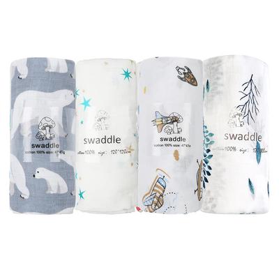 Mullwindel Babybadetuch Neugeborenen Babydecke Stillschal Baby Pucktuch Baby Geschenkset 4er-Set Baumwolle von 4 120120cm 100% (Set Blau)