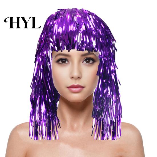 Party Accessory Foil Tinsel Wigs for Adults Fancy Dress Shiny Wig Glow Metallic Masquerade Disco Hat Photo Booth Prop Cosplay Supplies Long-Lasting