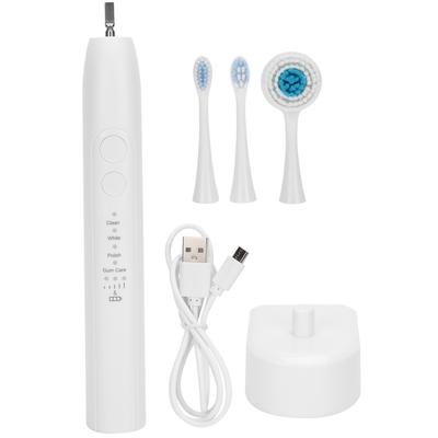 Rechargeable Electric Teeth Cleaning Toothbrush 4 Modes with Facial Cleansing Brush Head White