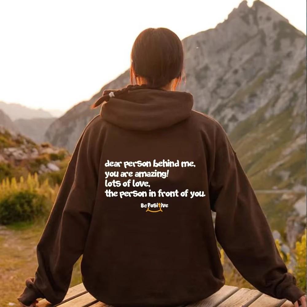 DEAR PERSON BEHIND ME Women's Fleece Hoodie with Lettering Slogan Print Kangaroo Pocket Drawstring Print Hoodie Oversize