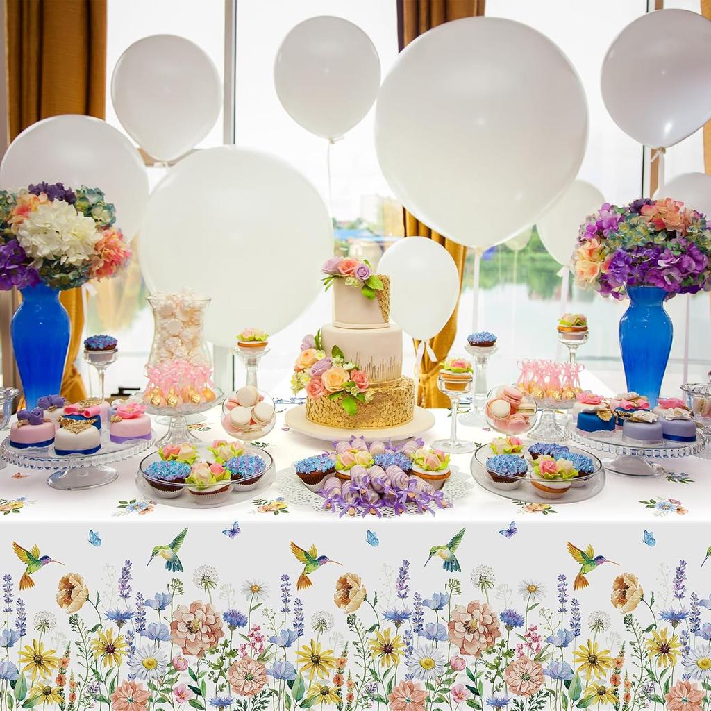 3 Pack Spring Summer Floral Tablecloth Decorations, Wildflower Plastic Disposable Table Cloth, Wild Flower Rectangle Table Cover for Garden Picnic