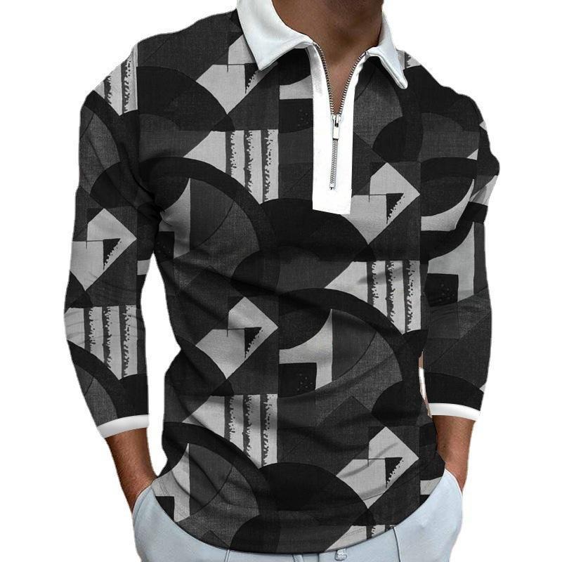 Polo à manches longues avec graphique de boussole vintage, Vêtement de mode décontracté élégant