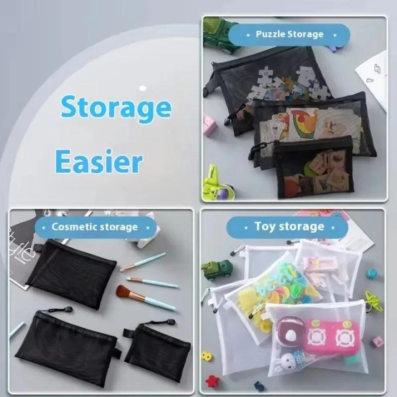 Transparent Mesh Storage Bags with Zipper for Lego Blocks, Puzzle&Toy Organization,Kids' Sorting Pouch for Small Parts Organizer