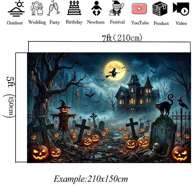 Mocsicka Castle Backgrounds Photographs Halloween Pumpkin Party Backdrop Forest Skeleton Cross Tomb Cemetery Decors Photo Studio