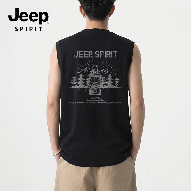 JEEP SPIRIT Men s Pure Cotton Summer Vest with JJ Camping Lamp Graphic 3XL