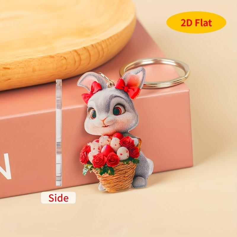 Cute Cartoon Easter Rabbit Pendant Keychain Unique Dressed Rabbit 2D Flat Acrylic Hanging Charm Bag Decors