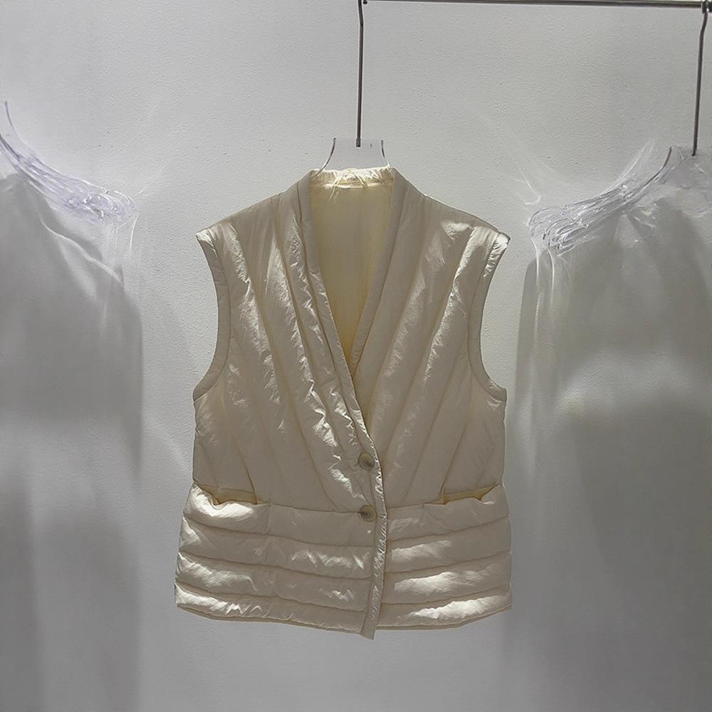 White Duck Down New Light Down Vest Women's Short V-neck Liner Is Thin and Warm Autumn and Winter Vest Tide