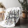Handwritten Merry Christmas Fleece Blanket, Colorful Bulb and Star Pattern, Cozy White Throw for Holiday Couch Decor