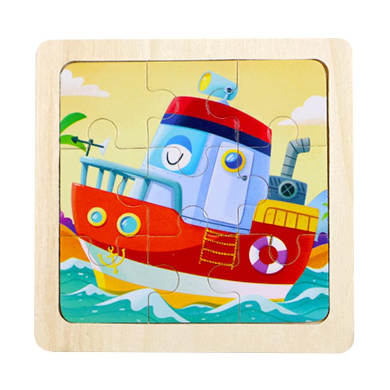 Small Children's 9-piece Wooden Plane Puzzle Cartoon Animation Puzzle Baby Educational Early Education Toy