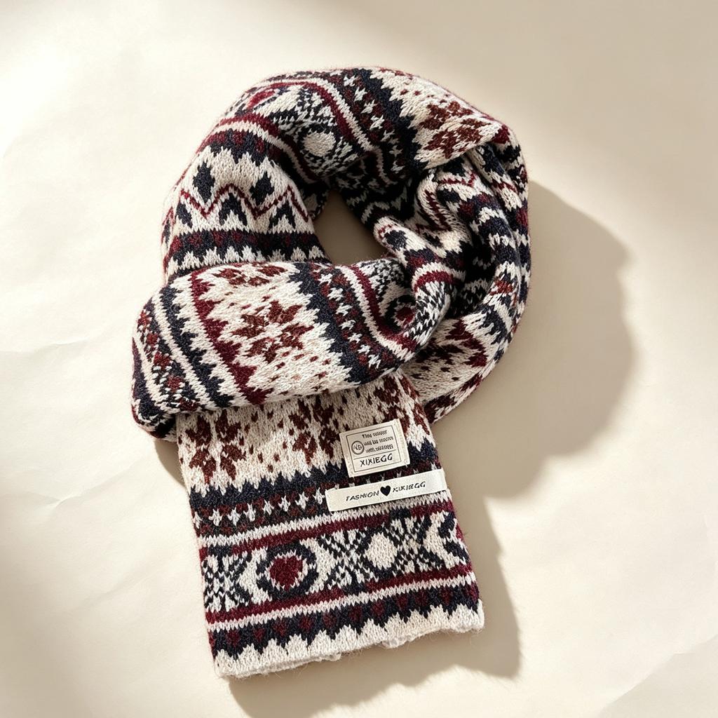 Retro Versatile Thickened Warm Scarf High-end Simple Design Fashionable Scarf Women's Jacquard Knitted Scarf Tide