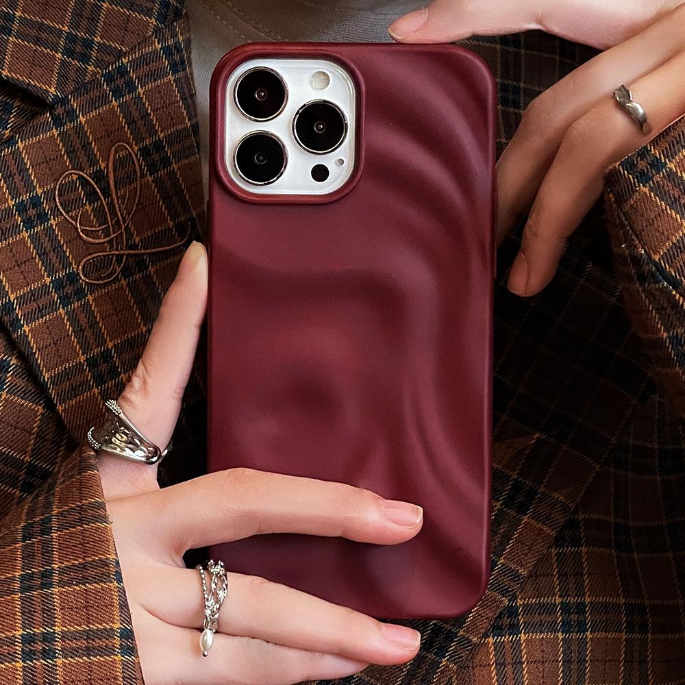 INS Wine Red 3D Water Ripple Soft Silicone Case for IPhone 17 .15 16 Pro Max Folds for IPhone 17 Pro Max 17Pro Cover
