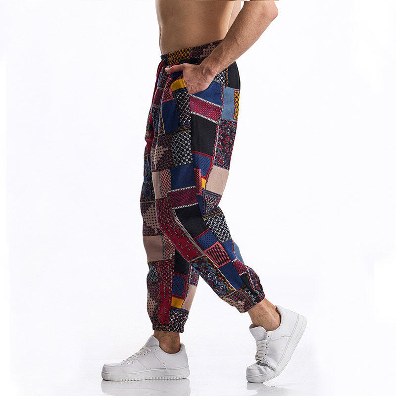 Herren Freizeithose Sommer und Herbst Lebhaftes Patchwork Bedruckte Kordelzughose Elastischer Bund mit Kordelzug Modisch und Bequem