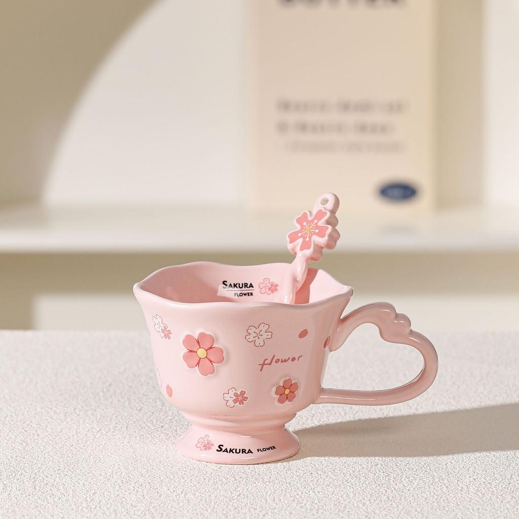 High value Cherry Blossom Ceramic Cup Creative New Year Cup Coffee Cup Mug Home Girls Cup Personalized Water Cup
