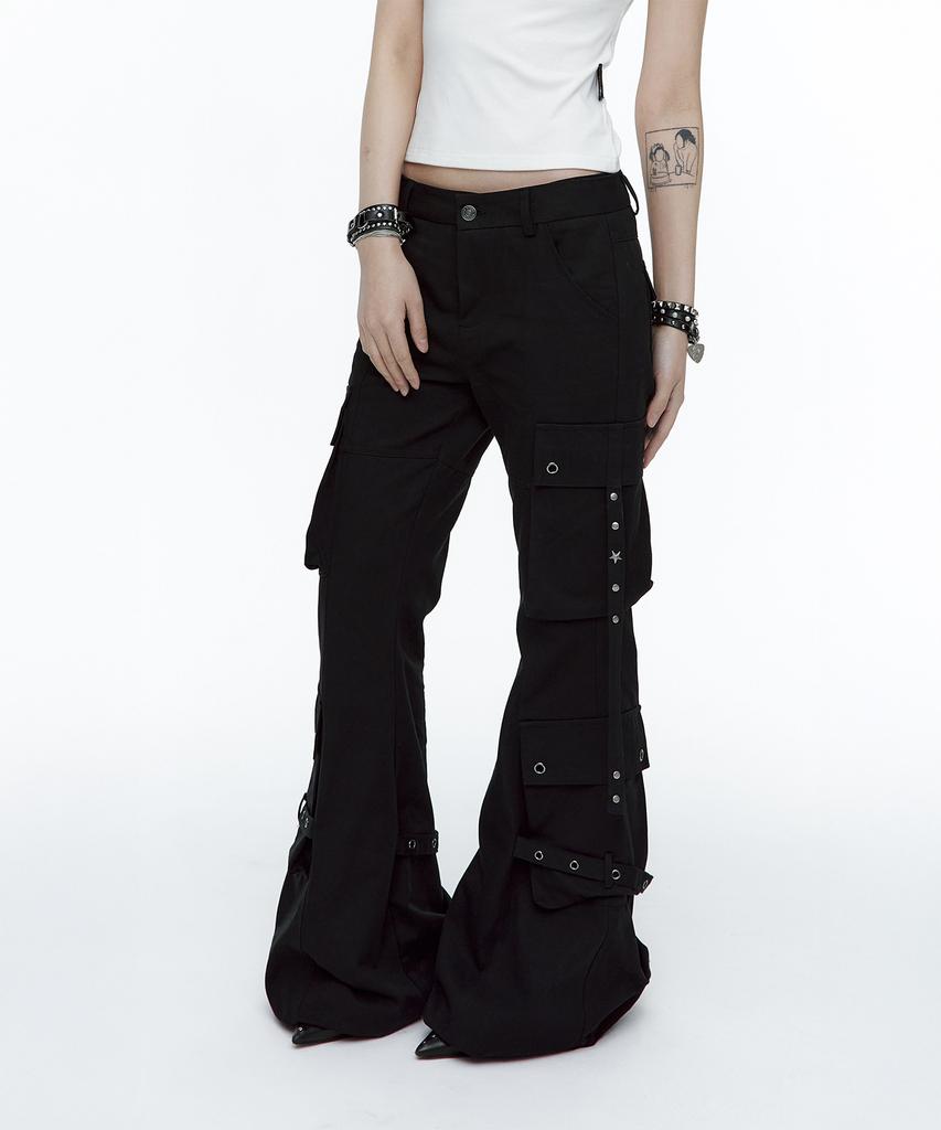 ROUGHNECK Bootcut Cargo Strap Pants Black
