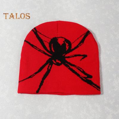 Unisex Halloween Hat Spider Applique Knitted Stretchy Dome Ear Protection Hip Hop Street Style Halloween Party Club Cap Adult Winter Beanie