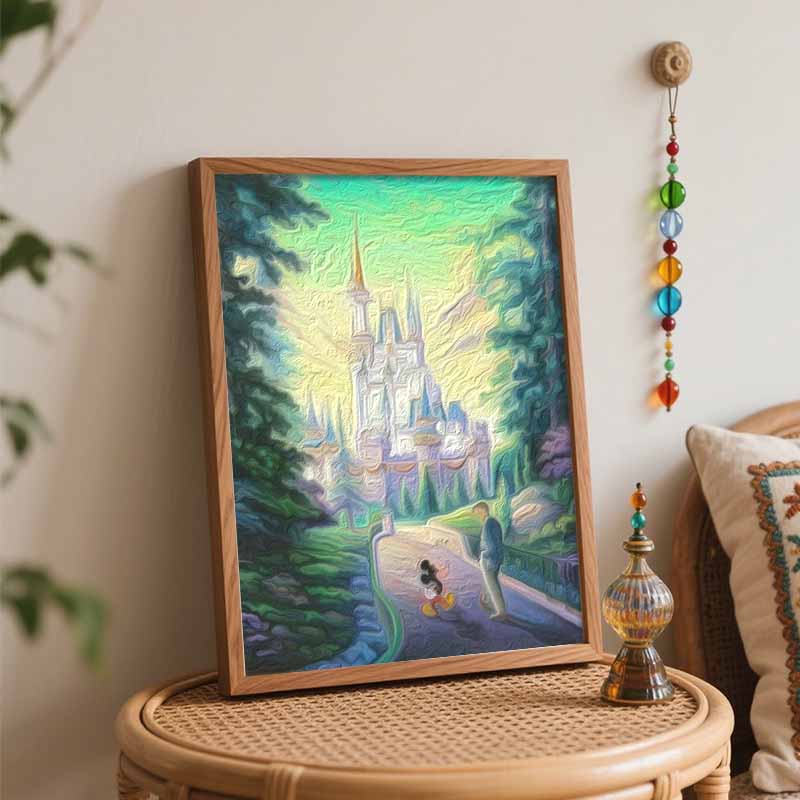 Disney oil painting Mickey Mouse and Walt Disney castle landscape painting art handmade diy painting home decoration gift