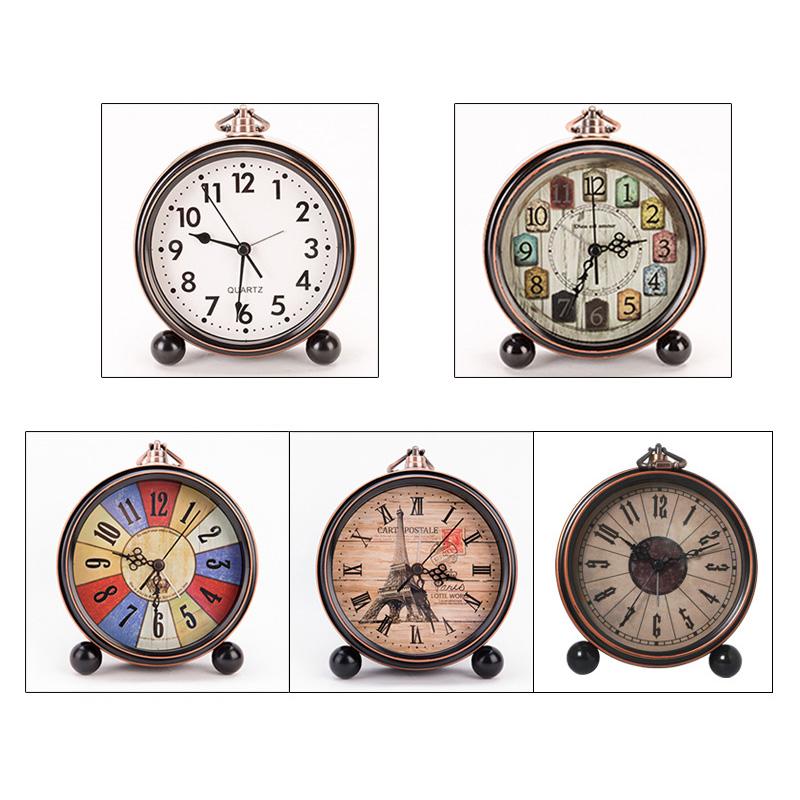 Retro Budík Kovový Tichý Stolní Hodiny Křemenný Strojek Bez Tikání Noční Hodiny do Ložnice