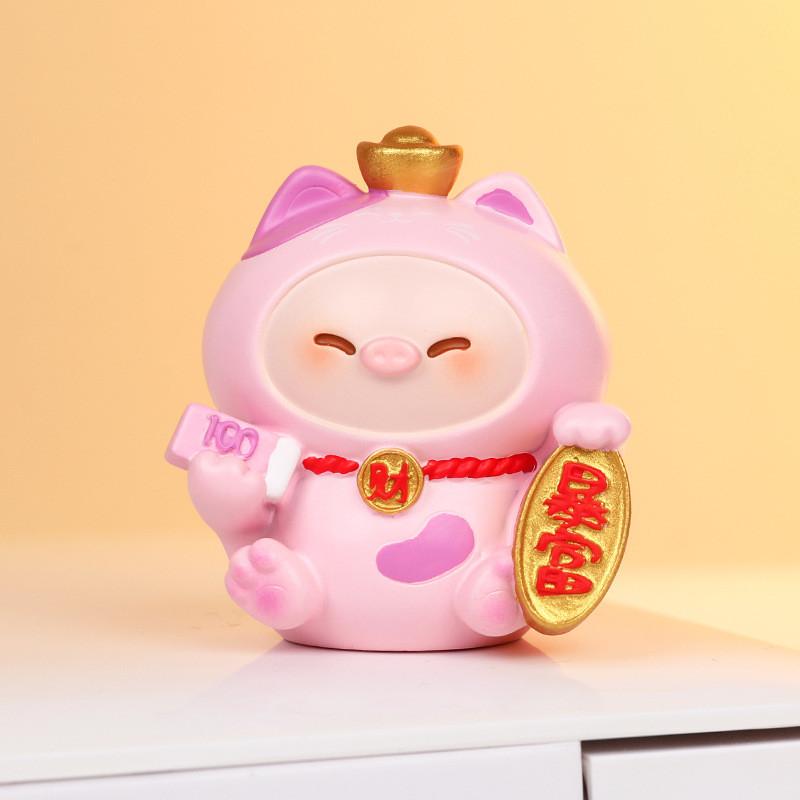 

Cat Decor Resin Figurine With Wealth Symbols For Home Office Gift Ideas Pink S