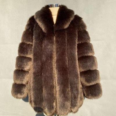 Winter Women Long Fashion Elegant Faux Fox Fur Coat Female Long Sleeve Turn Down Collar Warm Fluffy Fur Jacket