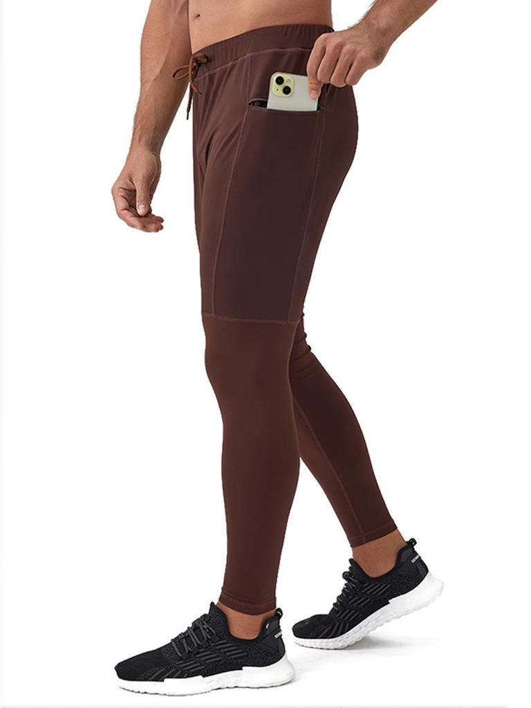 Men's Quick Dry Nylon Yoga Fitness Pants with Zipper Pockets, Bare Feel Tight Fit Sports Trousers 31343