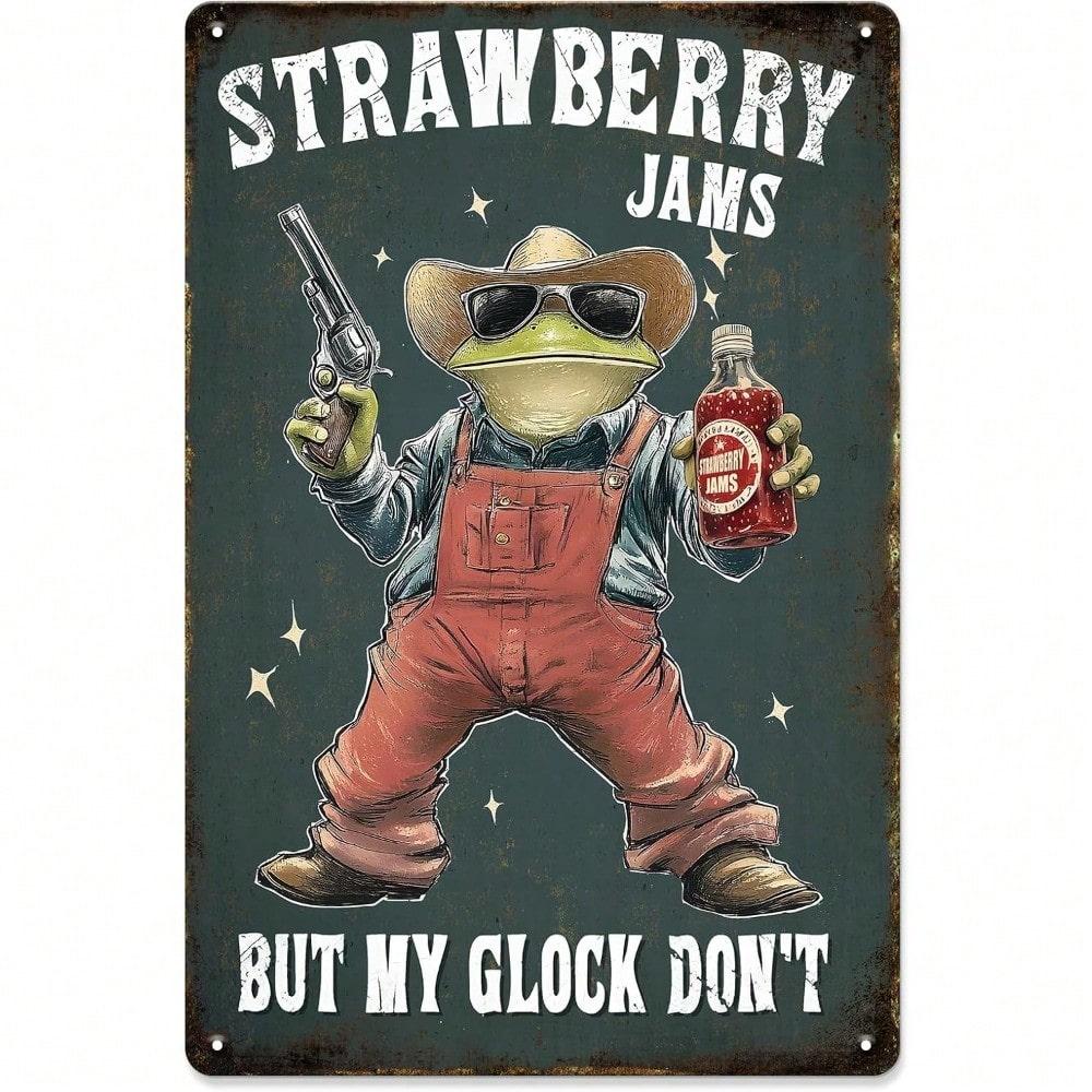 Забавная клубничная Глок Не лягушка Жестяная металлическая табличка Ретро Настенный декор Мужская берлога