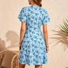 Women's Summer Casual Dress V Neck Short Sleeve Floral Print Wrap Style Above Knee Length Lightweight Fabric