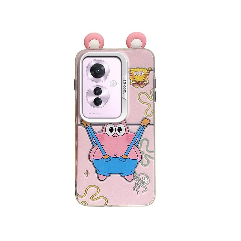 KEYSION Cute Ear Cartoon Case for OPPO Reno11 F 5G with Lanyard Soft Silicone+PC Shockproof Phone Back Cover for OPPO Reno 11F 5G