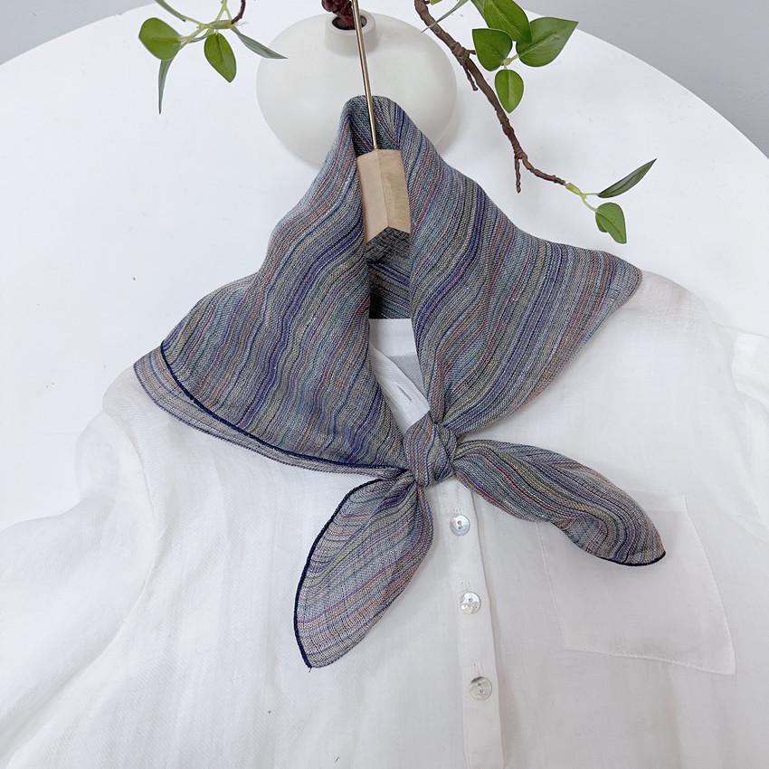 Retro Small Plaid Linen Square Scarf Literary And Versatile Women'S Summer Neck Protection Small Silk Scarf Scarf Accessories