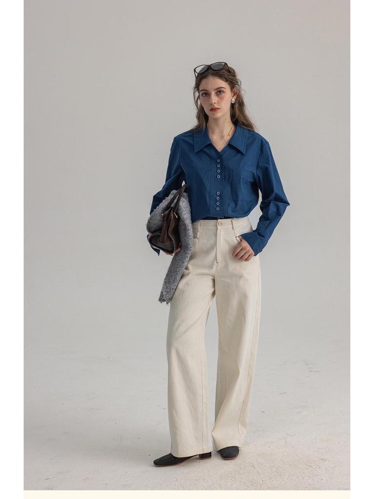 Dailyart "Blue Wave Sea Salt" Women's Embroidered Slim-fit Commute Shirt