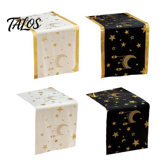 Luxury Dining Table Linen Eid Mubarak Runner, Ramadan Gold Moon Stars Tablecloth, Islamic Happy Entrance Cabinet Runner Holiday Rectangular Cloth for